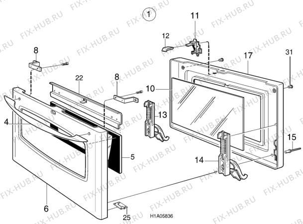 Взрыв-схема комплектующей Electrolux EK5147 - Схема узла H10 Main Oven Door (large)