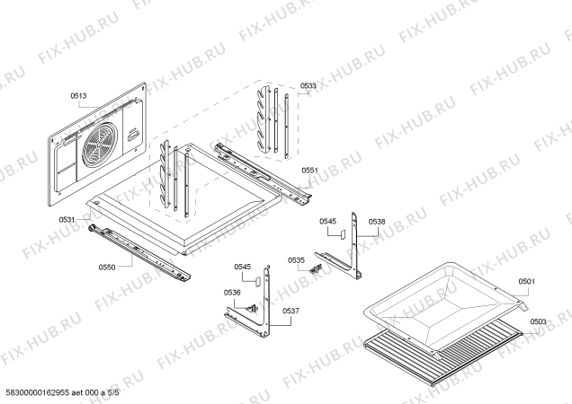 Взрыв-схема плиты (духовки) Bosch HBB56C552E H.BO.NP.C3D.IN.CARRO.B5/.X.E3_MCT/ - Схема узла 05