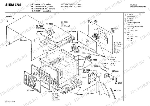 Взрыв-схема микроволновой печи Siemens HF73040FF - Схема узла 03