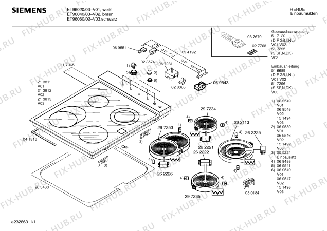 Схема №1 ET96541EU с изображением Крышка кнопки для плиты (духовки) Siemens 00069546