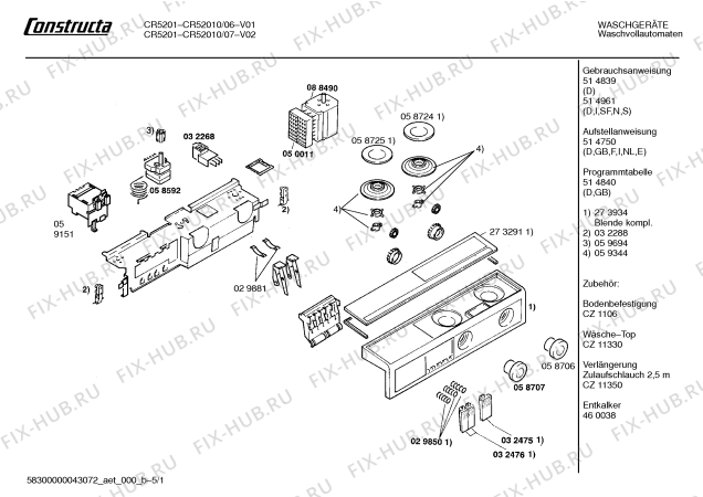 Схема №3 WP72010SI, SIWAMAT PLUS 7201 с изображением Таблица программ для стиральной машины Siemens 00514840