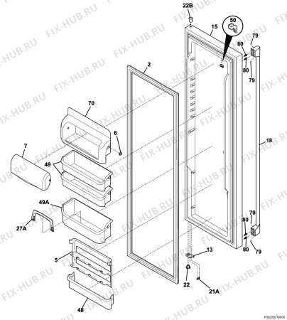 Взрыв-схема холодильника Husqvarna Electrolux QT5000FX3 - Схема узла Refrigerator door