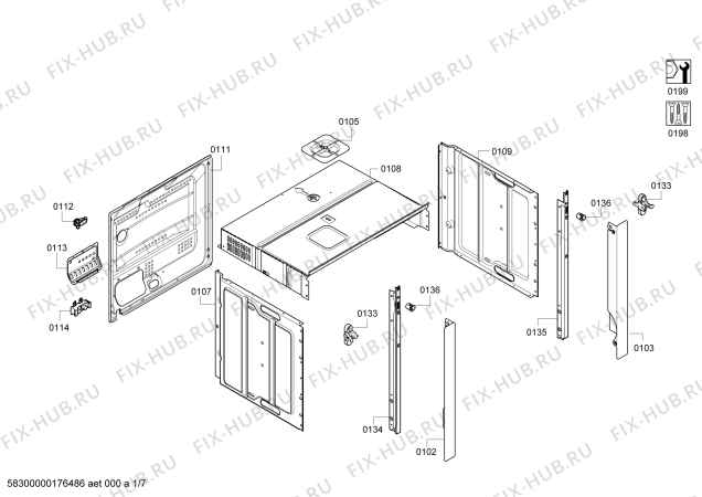 Схема №6 B44S52N5GB с изображением Внутренняя дверь для плиты (духовки) Bosch 00689280