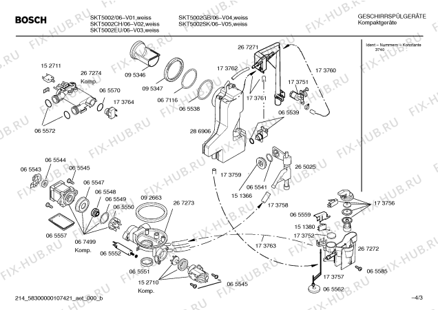 Схема №1 SKT5002SK с изображением Панель управления для посудомойки Bosch 00443465