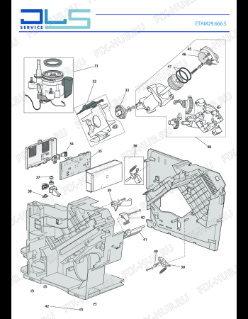 Взрыв-схема кофеварки (кофемашины) DELONGHI AUTENTICA CAPPUCCINO  ETAM29.666.S - Схема узла 2