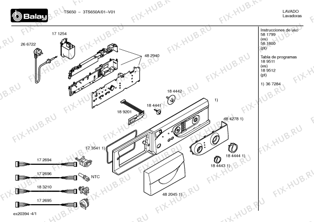 Схема №2 3TS650A TS650 с изображением Таблица программ для стиралки Bosch 00189511