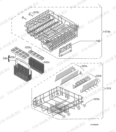 Взрыв-схема посудомоечной машины Aeg Electrolux F64570VI - Схема узла Basket 160