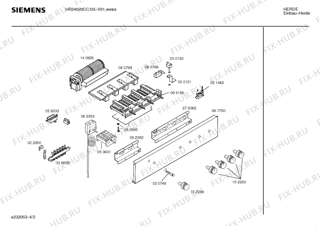 Взрыв-схема плиты (духовки) Siemens HR24020CC - Схема узла 02