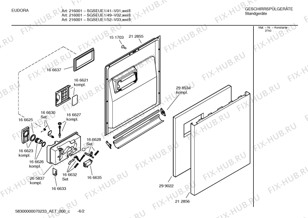 Схема №2 SGSEUE1 brillant734s с изображением Передняя панель для посудомоечной машины Bosch 00365579