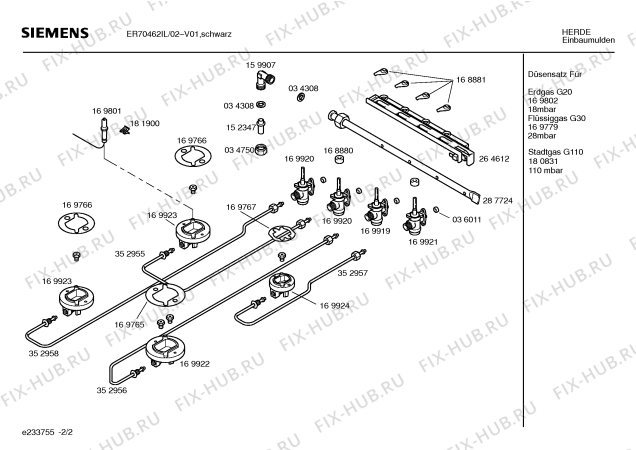 Взрыв-схема плиты (духовки) Siemens ER70462IL - Схема узла 02