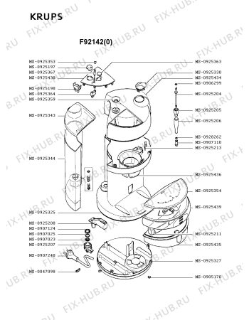 Взрыв-схема кофеварки (кофемашины) Krups F92142(0) - Схема узла 7P001879.9P2