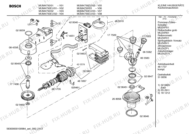 Взрыв-схема кухонного комбайна Bosch MUM4750EU ProfiMixx 47 microtronic - Схема узла 02