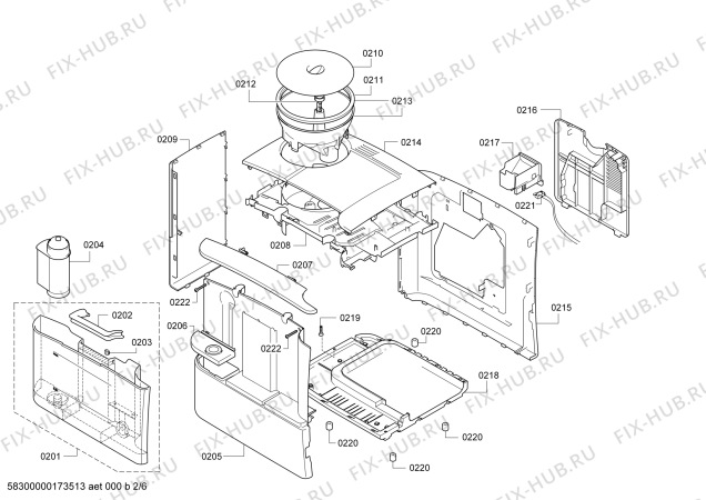 Взрыв-схема кофеварки (кофемашины) Bosch TES55236RU VeroCappuccino 200 - Схема узла 02