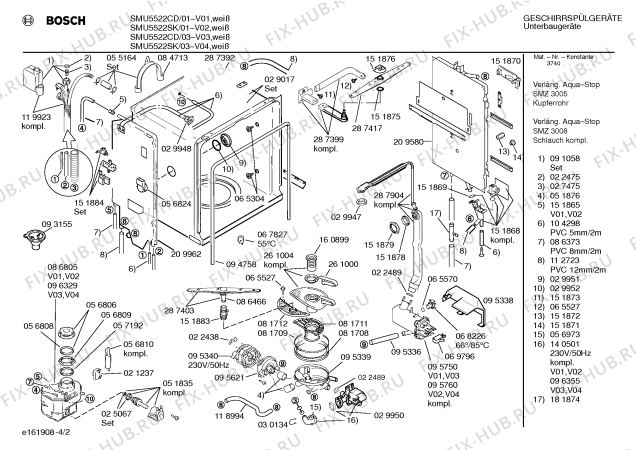 Взрыв-схема посудомоечной машины Bosch SMU5522SK - Схема узла 02