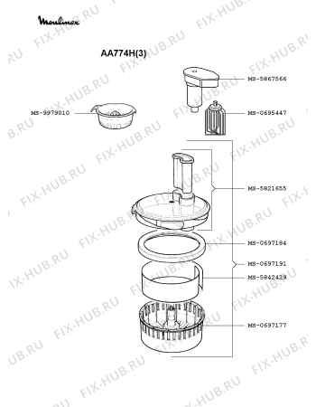 Взрыв-схема кухонного комбайна Moulinex AA774H(3) - Схема узла 8P000263.6P3