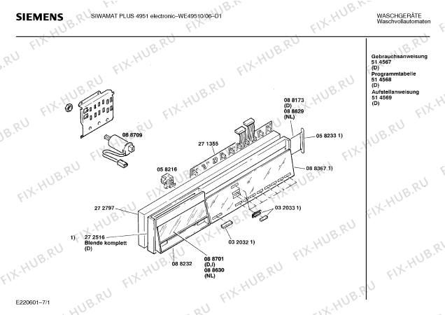 Схема №5 WE49510 SIWAMAT PLUS 4951 ELECTRONIC с изображением Вставка для ручки для стиралки Siemens 00088630