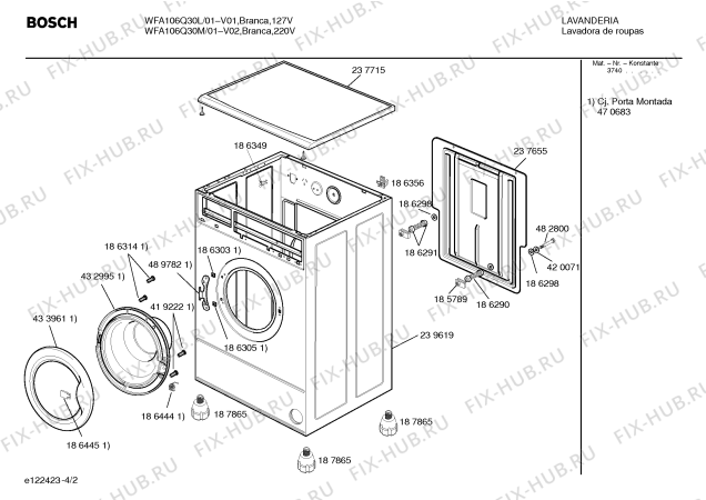 Схема №1 WFA106Q30L PROF STYLE 5P 127V с изображением Крышка для стиральной машины Bosch 00490339