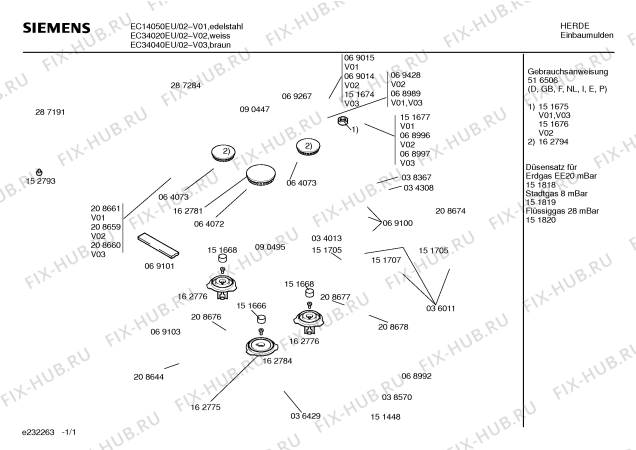 Схема №1 EC34040EU с изображением Варочная панель для электропечи Siemens 00208660