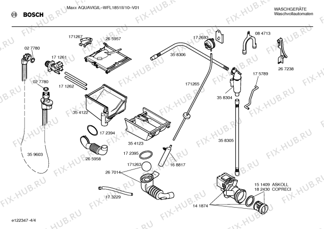 Схема №4 WFL1851II Maxx Aquavigil с изображением Инструкция по установке и эксплуатации для стиралки Bosch 00584954