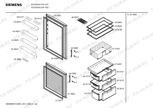 Схема №1 KG36V640 с изображением Инструкция по эксплуатации для холодильника Siemens 00598093
