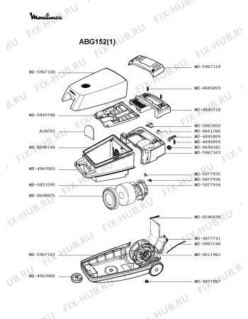 Взрыв-схема пылесоса Moulinex ABG152(1) - Схема узла BP002326.7P2