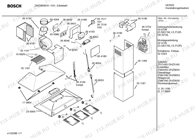 Схема №1 DKE685B с изображением Инструкция по эксплуатации для электровытяжки Bosch 00524738