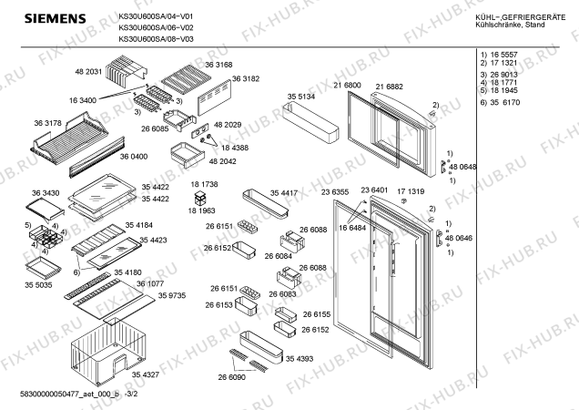Взрыв-схема холодильника Siemens KS30U600SA - Схема узла 02