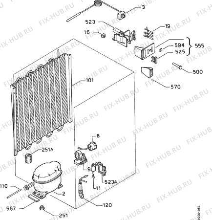 Взрыв-схема холодильника Aeg OEKO A.1153-4GS - Схема узла Cooling system 017