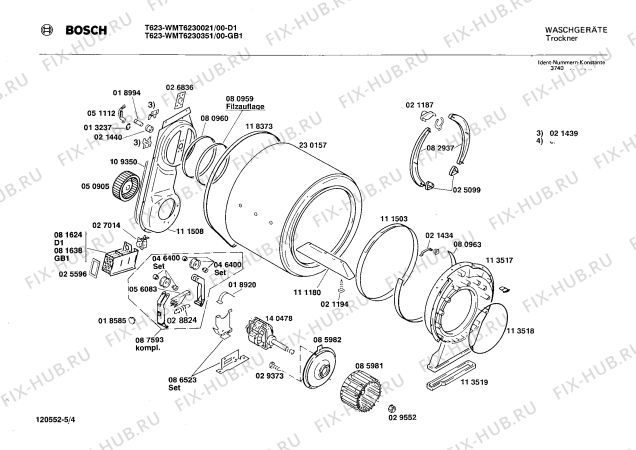 Взрыв-схема сушильной машины Bosch WMT6230021 T623 - Схема узла 04