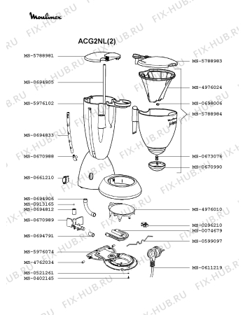 Взрыв-схема кофеварки (кофемашины) Moulinex ACG2NL(2) - Схема узла OP001507.2P2