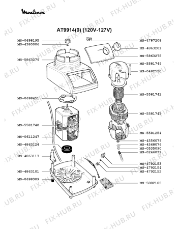 Взрыв-схема блендера (миксера) Moulinex AT9914(0) - Схема узла MP001330.6P2