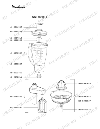 Взрыв-схема кухонного комбайна Moulinex AAT7B1(T) - Схема узла 4P002398.0P2
