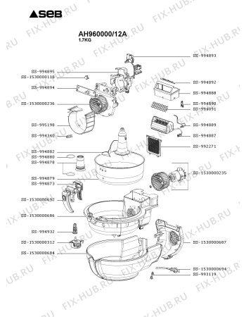 Взрыв-схема тостера (фритюрницы) Seb AH960000/12A - Схема узла NP005776.7P2