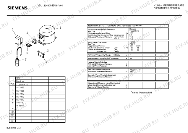 Взрыв-схема холодильника Siemens GU12L440NE - Схема узла 03