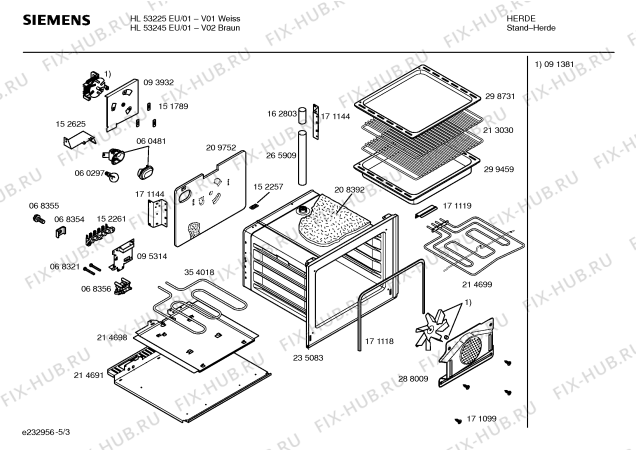 Взрыв-схема плиты (духовки) Siemens HL53245EU - Схема узла 03