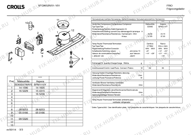 Взрыв-схема холодильника Crolls 6FG9652N - Схема узла 03