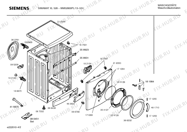 Схема №3 WM52800PL SIWAMAT XL528 с изображением Инструкция по установке и эксплуатации для стиральной машины Siemens 00583388