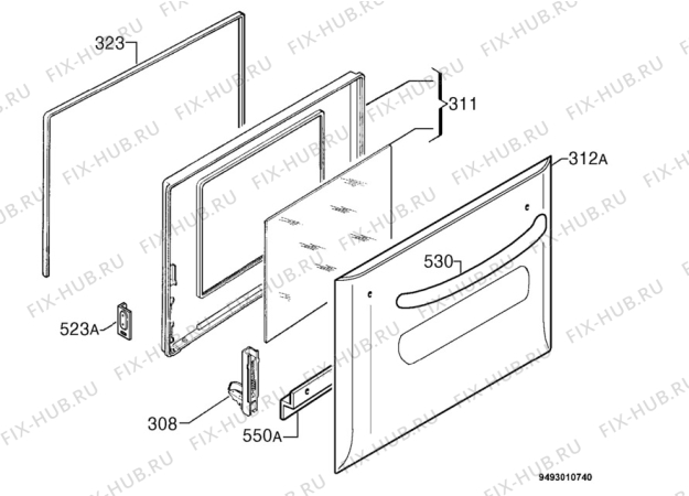 Взрыв-схема плиты (духовки) Zanussi BMS949XS - Схема узла Door 003