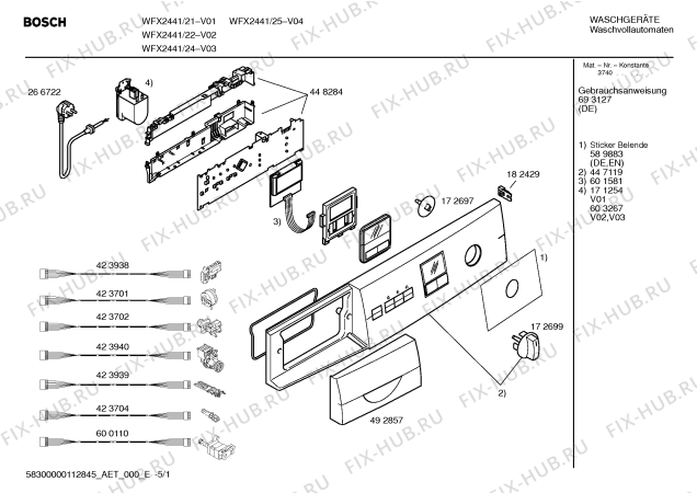 Схема №1 WFX2441 с изображением Инструкция по эксплуатации для стиралки Bosch 00693127