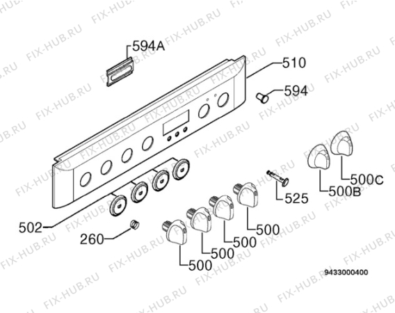 Взрыв-схема плиты (духовки) Electrolux EKK60331 - Схема узла Command panel 037