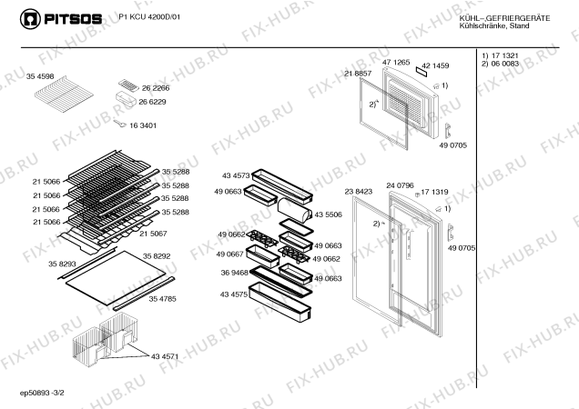 Взрыв-схема холодильника Pitsos P1KCU4200D - Схема узла 02