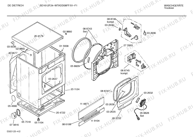 Схема №4 WTADD07FF DE DIETRICH SD1612F23 с изображением Панель для электросушки Bosch 00282752