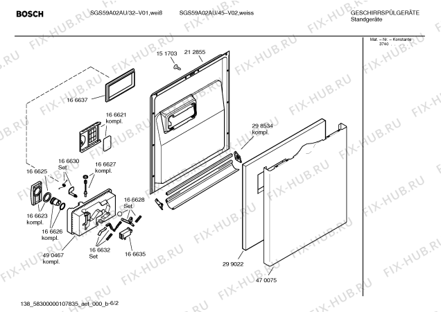 Взрыв-схема посудомоечной машины Bosch SGS59A02AU - Схема узла 02