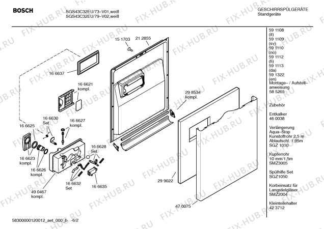 Схема №2 SGS43C32EU с изображением Краткая инструкция для посудомоечной машины Bosch 00591110