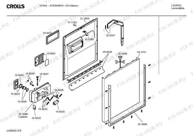 Взрыв-схема посудомоечной машины Crolls 6VE944B VE944 - Схема узла 02