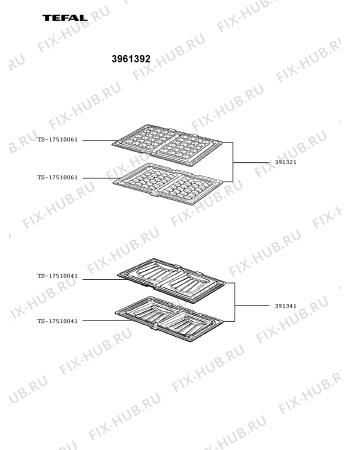 Взрыв-схема вафельницы (бутербродницы) Tefal 3961392 - Схема узла XP002480.1P2