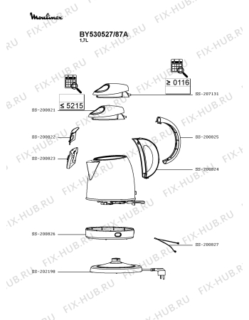 Схема №1 BY530527/87A с изображением Корпусная деталь для чайника (термопота) Moulinex SS-202198