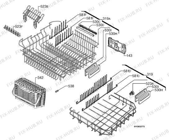 Взрыв-схема посудомоечной машины Electrolux EX401ISB - Схема узла Basket 160