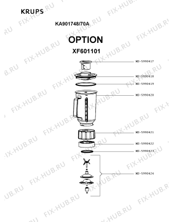 Взрыв-схема кухонного комбайна Krups KA901748/70A - Схема узла JP003108.7PA