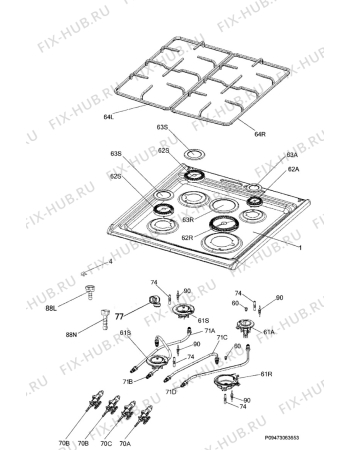 Взрыв-схема плиты (духовки) Electrolux EKK513521X - Схема узла Hob